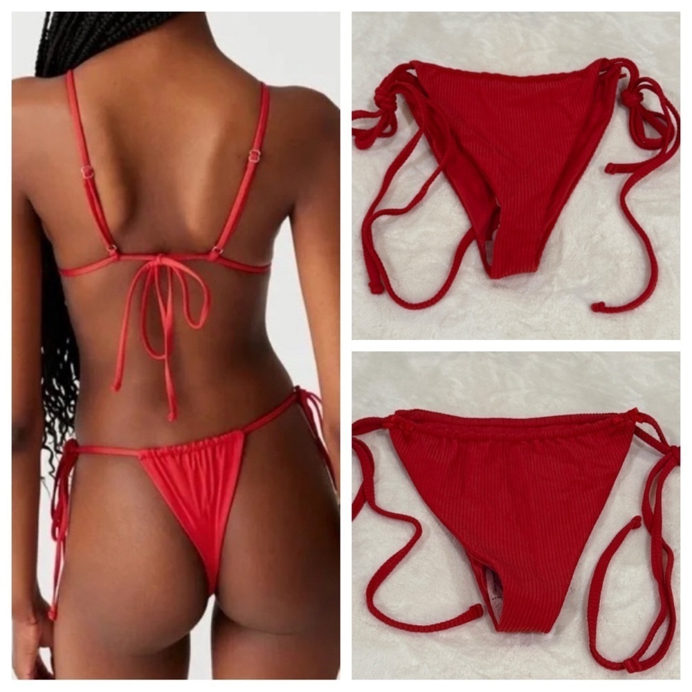 New Frankies Bikinis Tia String Bikini Bottoms  True Red 31514